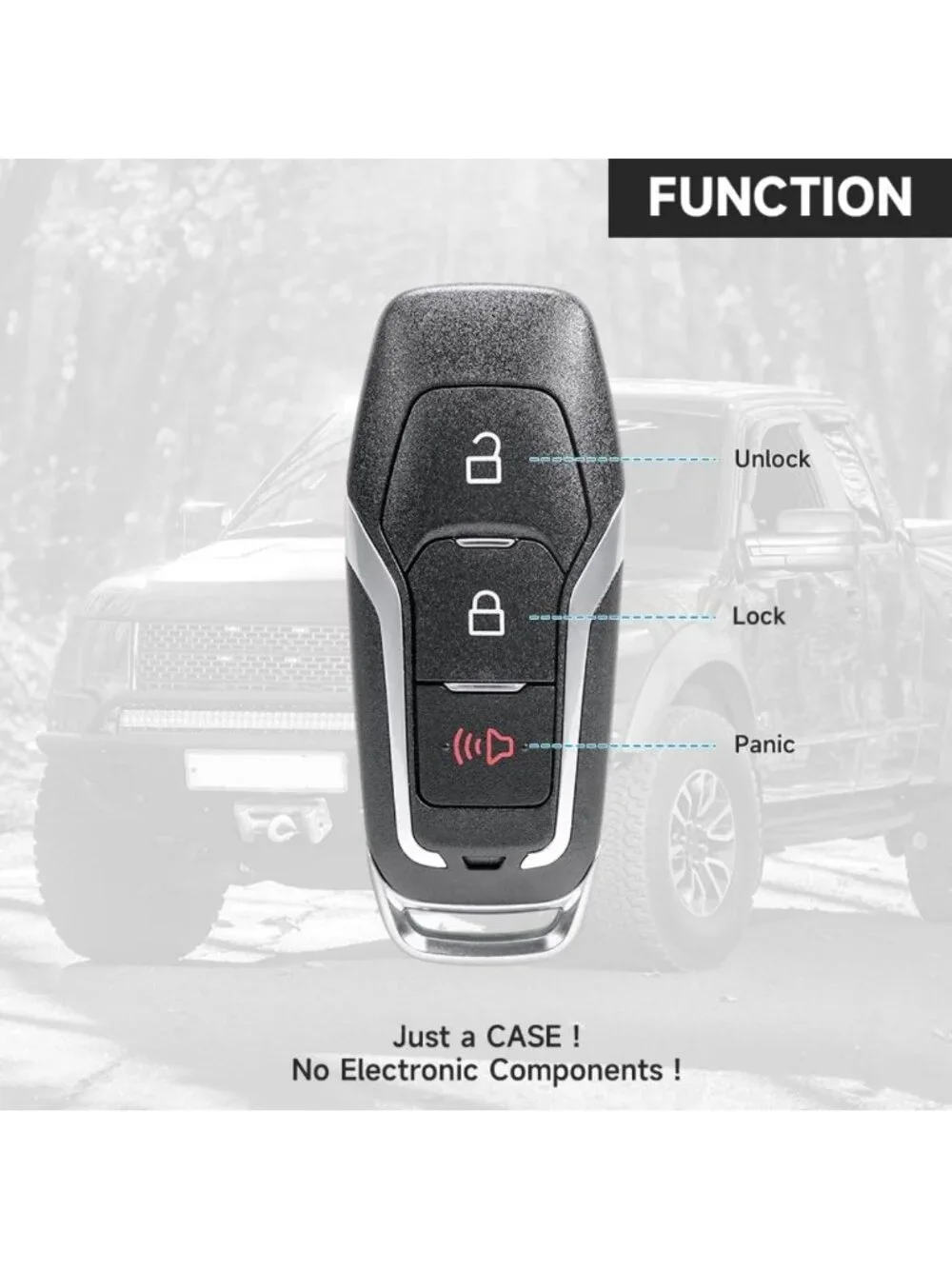 3-Button Key Fob Cover Shell Case Replacement for Ford F-150, Explorer 2015-2017